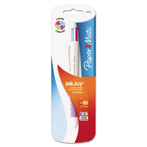 Inkjoy Quatro Multi-function Ballpoint Pen, Retractable, Medium 1mm, Assorted Business/fashion Ink Colors, White Barrel, 3/pk