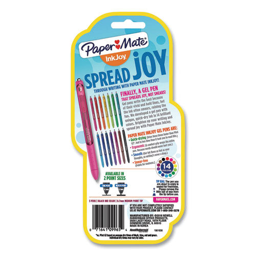 Inkjoy Gel Pen, Retractable, Medium 0.7 Mm, Black Ink, Black Barrel, 3/pack