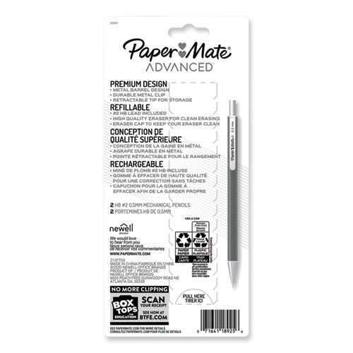 Advanced Mechanical Pencils, 0.5 Mm, Hb (#2), Black Lead, Black; Gray Barrel, 2/pack