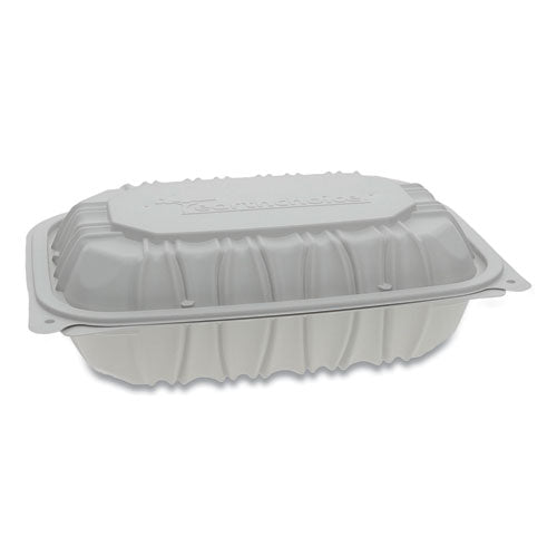 Earthchoice Vented Microwavable Mfpp Hinged Lid Container, 9 X 6 X 3.1, White, Plastic, 170/carton