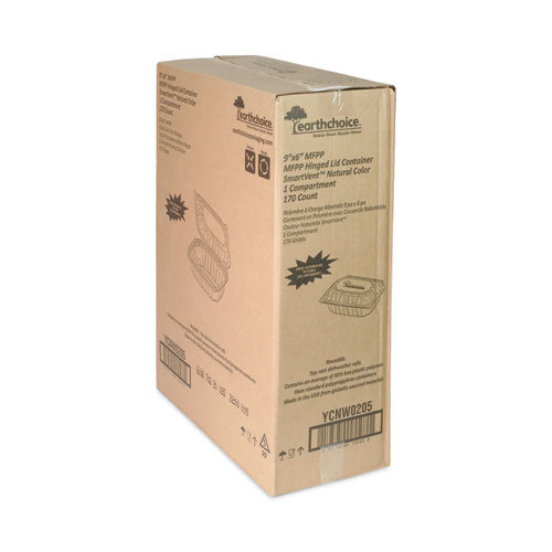 Earthchoice Recipiente ventilado para microondas Mfpp con tapa abatible, 9 x 6 x 3,1, blanco, plástico, 170/cartón