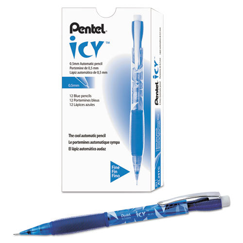 Icy Mechanical Pencil, 0.5 Mm, Hb (#2.5), Black Lead, Transparent Blue Barrel, Dozen