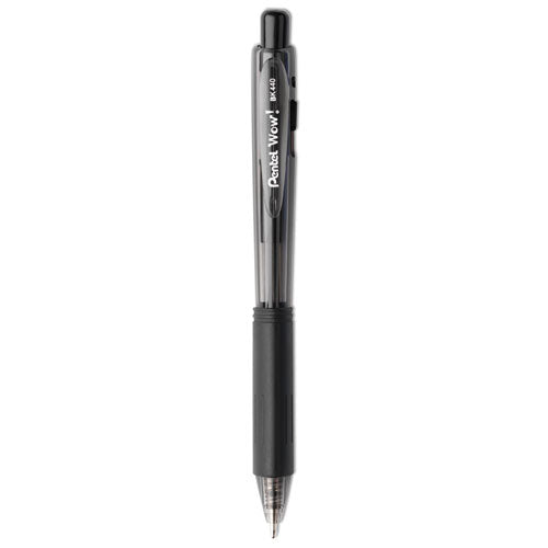 Wow! Ballpoint Pen, Retractable, Medium 1 Mm, Black Ink, Black Barrel, Dozen