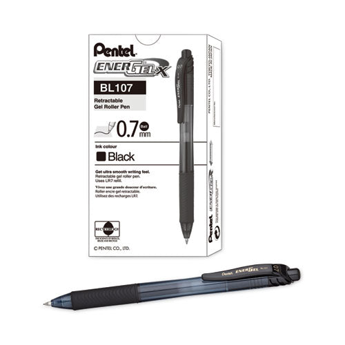 Energel-x Gel Pen, Retractable, Medium 0.7 Mm, Black Ink, Black Barrel, Dozen