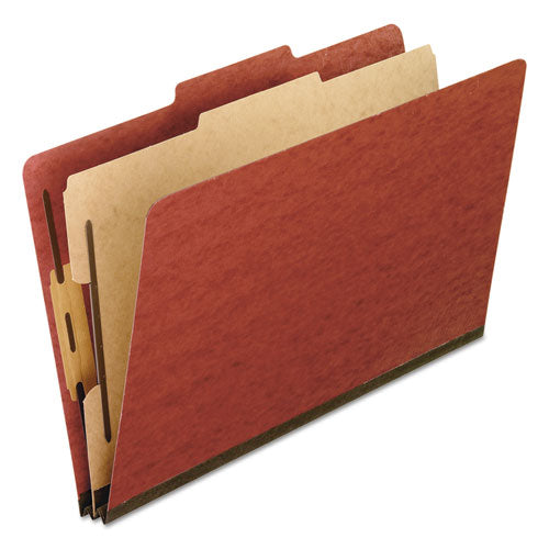 Four-section Pressboard Classification Folders, 2" Expansion, 1 Divider, 4 Fasteners, Letter Size, Red Exterior, 10/box