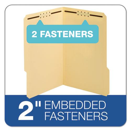 Top Tab Fastener Folder, 0.75" Expansion, 2 Fasteners, Legal Size, Manila Exterior, 50/box