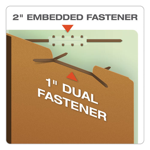 End Tab Classification Folders, 1.75" Expansion, 1 Divider, 4 Fasteners, Letter Size, Pale Green Exterior, 10/box