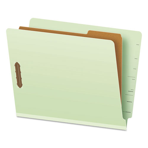 End Tab Classification Folders, 1.75" Expansion, 1 Divider, 4 Fasteners, Letter Size, Pale Green Exterior, 10/box