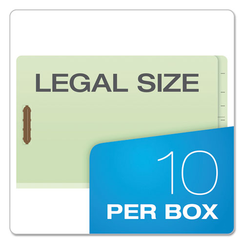 End Tab Classification Folders, 2" Expansion, 1 Divider, 4 Fasteners, Legal Size, Pale Green Exterior, 10/box