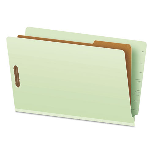 End Tab Classification Folders, 2" Expansion, 1 Divider, 4 Fasteners, Legal Size, Pale Green Exterior, 10/box