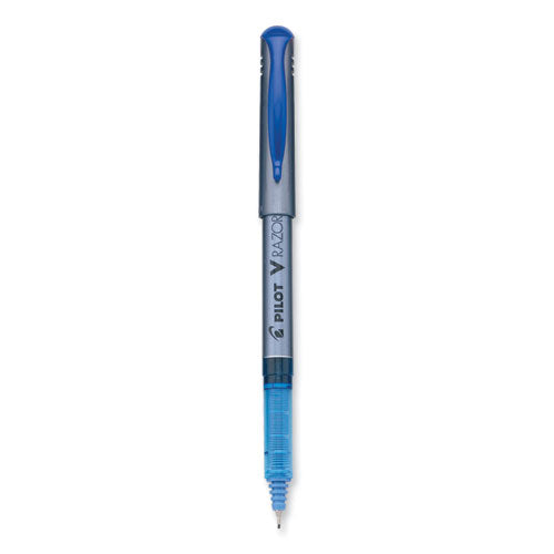 V Razor Point Liquid Ink Porous Point Pen, Stick, Extra-fine 0.5 Mm, Blue Ink, Gray Barrel, Dozen