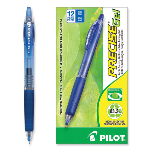 Precise Gel Begreen Gel Pen, Retractable, Fine 0.7 Mm, Blue Ink, Blue Barrel, Dozen