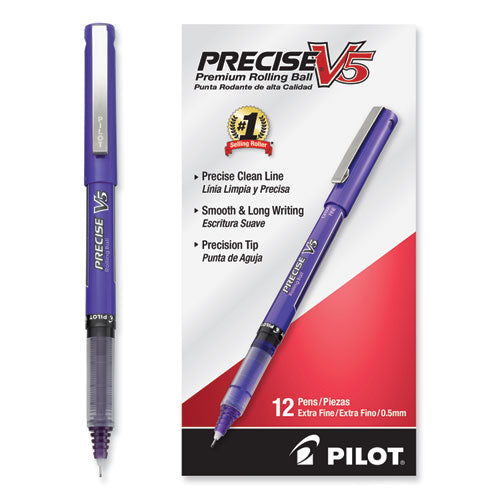 Precise V5 Roller Ball Pen, Stick, Extra-fine 0.5 Mm, Purple Ink, Purple Barrel, Dozen