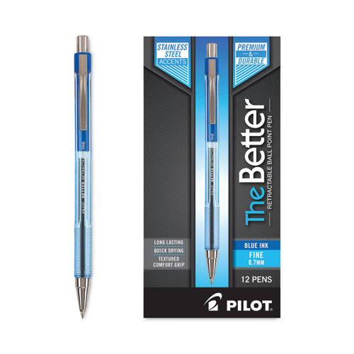 Better Ballpoint Pen, Retractable, Fine 0.7 Mm, Blue Ink, Translucent Blue Barrel, Dozen