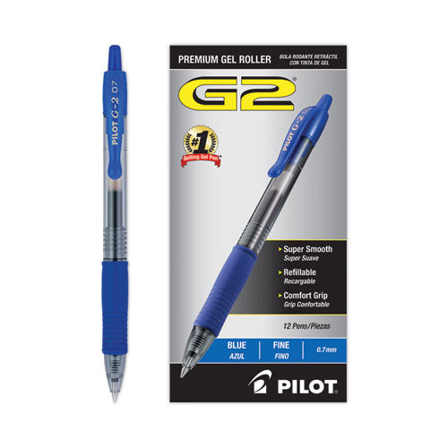 G2 Premium Gel Pen, Retractable, Fine 0.7 Mm, Blue Ink, Smoke Barrel, 12/pack