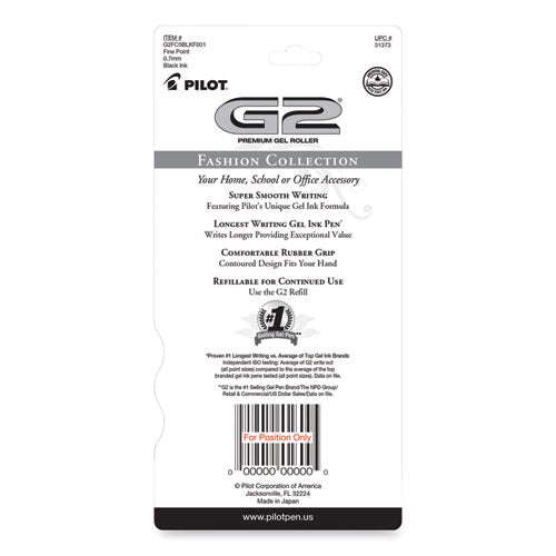 G2 Fashion Premium Gel Pen, Retractable, Fine 0.7 Mm, Black Ink, Assorted Barrel Colors, 5/pack