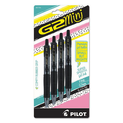 G2 Mini Gel Pen, Retractable, Fine 0.7 Mm, Black Ink, Black Barrel, 4/pack