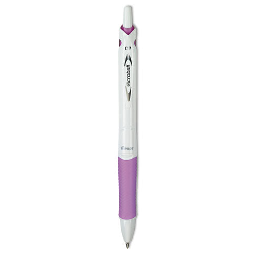 Acroball Purewhite Advanced Ink Ballpoint Pen, Retractable, Fine 0.7 Mm, Black Ink, White/blue Barrel