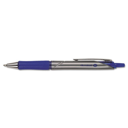 Acroball Pro Advanced Ink Ballpoint Pen, Retractable, Medium 1 Mm, Blue Ink, Silver Barrel, Dozen