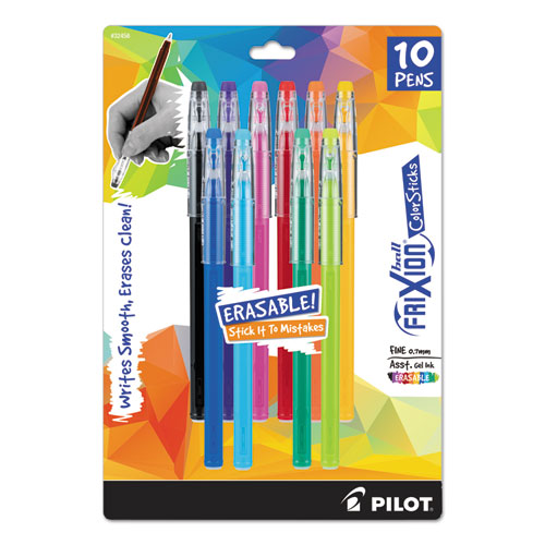 Frixion Colorsticks Erasable Gel Pen, Clipless Stick, Fine 0.7 Mm, Black Ink, Black Barrel, Dozen