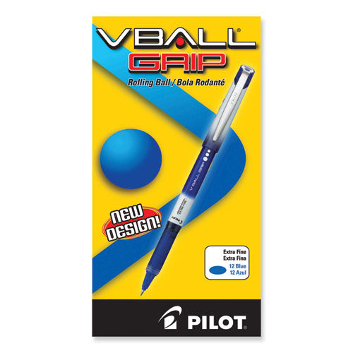 Vball Grip Liquid Ink Roller Ball Pen, Stick, Extra-fine 0.5 Mm, Blue Ink, Blue/white Barrel, Dozen