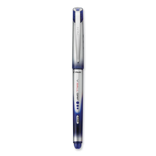 Vball Grip Liquid Ink Roller Ball Pen, Stick, Fine 0.7 Mm, Blue Ink, Blue/silver Barrel, Dozen