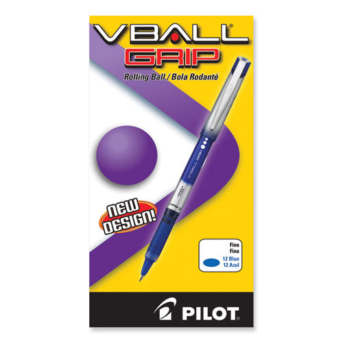 Vball Grip Liquid Ink Roller Ball Pen, Stick, Fine 0.7 Mm, Blue Ink, Blue/silver Barrel, Dozen