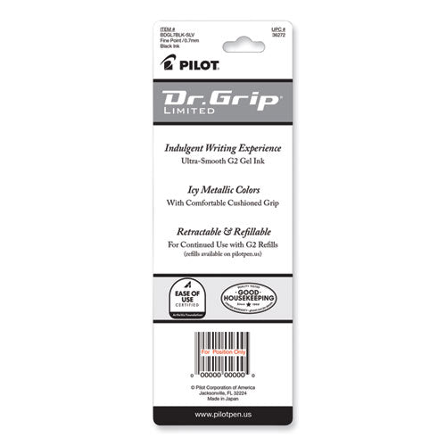 Dr. Grip Limited Gel Pen, Retractable, Fine 0.7 Mm, Black Ink, Platinum Barrel