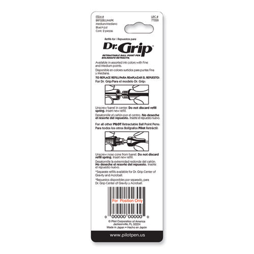 Refill For Dr. Grip, Easytouch, The Better, B2p And Rex Grip Begreen Ballpoint Pens, Medium Conical Tip, Blue Ink, 2/pack