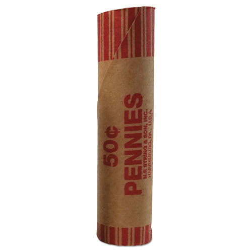 Preformed Tubular Coin Wrappers, Pennies, $.50, 1000 Wrappers/carton