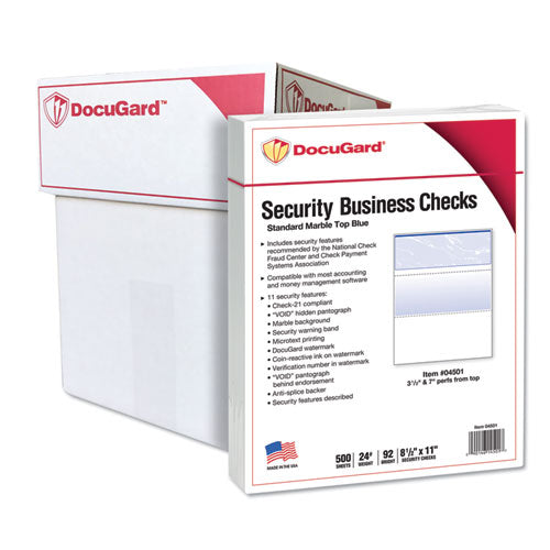 Security Business Checks, 11 Features, 8.5 X 11, Blue Marble Top, 500/ream