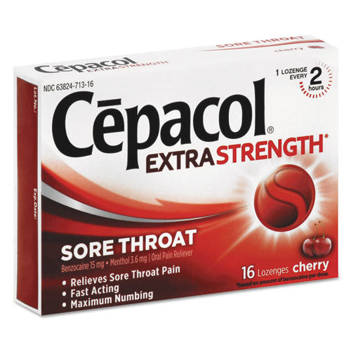 Extra Strength Sore Throat Lozenge, Cherry, 16/box, 24 Boxes/carton