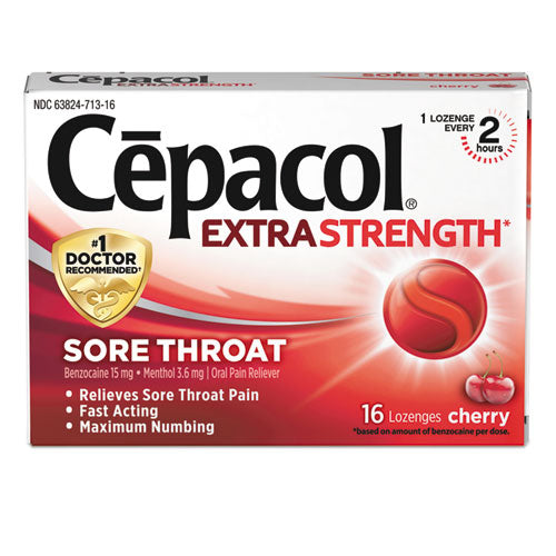 Extra Strength Sore Throat Lozenge, Cherry, 16/box, 24 Boxes/carton