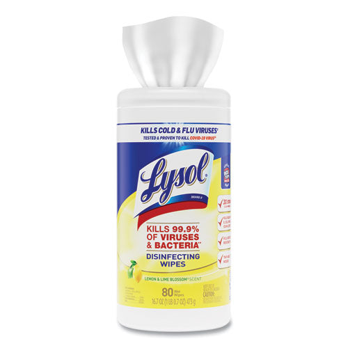 Disinfecting Wipes, 1-ply, 7 X 7.25, Lemon And Lime Blossom, White, 80 Wipes/canister, 6 Canisters/carton