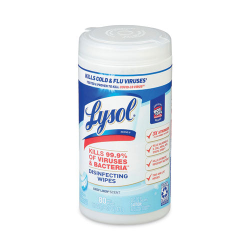 Disinfecting Wipes, 1-ply, 7 X 7.25, Crisp Linen, White, 80 Wipes/canister