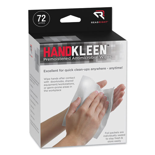 Handkleen Premoistened Antibacterial Wipes, Cloth, 5.5 X 6.5, Unscented, White, 70/tub