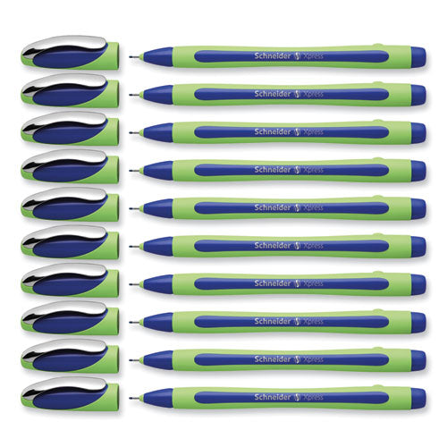 Xpress Fineliner Porous Point Pen, Stick, Medium 0.8 Mm, Blue Ink, Blue/green Barrel, 10/box