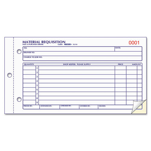 Material Requisition Book, Two-part Carbonless, 7.88 X 4.25, 50 Forms Total