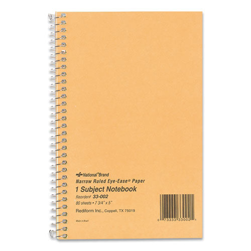 Single-subject Wirebound Notebooks, Narrow Rule, Brown Paperboard Cover, (80) 7.75 X 5 Sheets