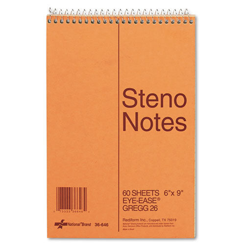 Standard Spiral Steno Pad, Gregg Rule, Brown Cover, 60 Eye-ease Green 6 X 9 Sheets