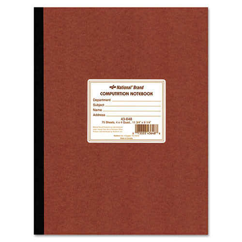 Computation Notebook, Quadrille Rule (4 Sq/in), Brown Cover, (75) 11.75 X 9.25 Sheets