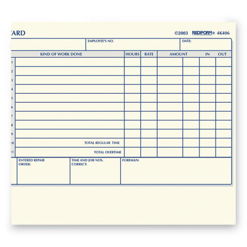 Daily Employee Time Cards, Two Sides, 4.25 X 7, 100/pad