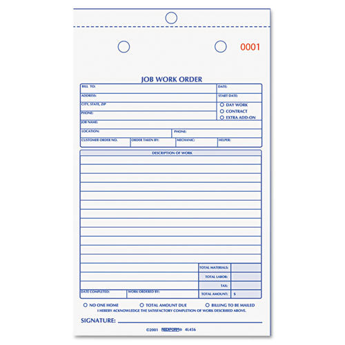 Job Work Order Book, Two-part Carbonless, 5.5 X 8.5, 50 Forms Total