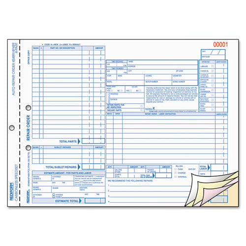 Speediset Four-part Auto Repair Form, Four-part Carbonless, 11 X 8.5, 50 Forms Total