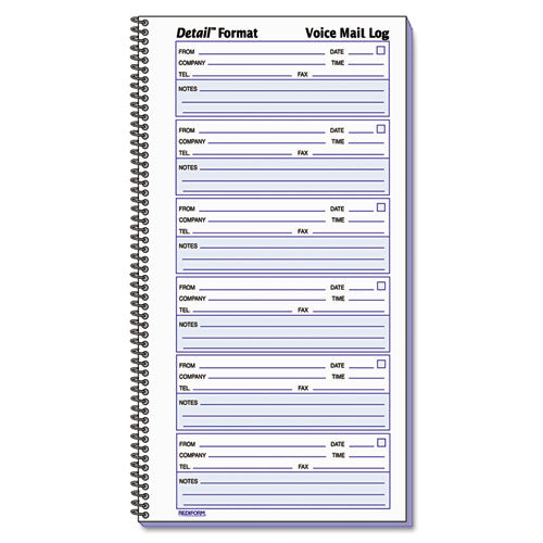 Detail Wirebound Voice Mail Log Book, One-part (no Copies), 5 X 1.63, 6 Forms/sheet, 600 Forms Total