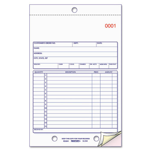 Sales Book, 15 Lines, Three-part Carbonless, 5.5 X 7.88, 50 Forms Total