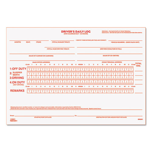 Driver's Daily Log Book With Daily Record And Hours Summary, Two-part Carbonless, 7.88 X 5.5, 31 Forms Total