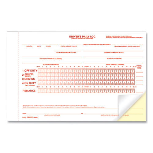 Driver's Daily Log Book With Daily Record And Hours Summary, Two-part Carbonless, 7.88 X 5.5, 31 Forms Total