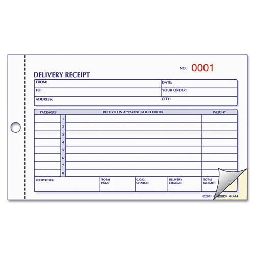 Delivery Receipt Book, Three-part Carbonless, 6.38 X 4.25, 50 Forms Total