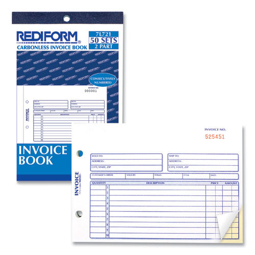 Invoice Book, Two-part Carbonless, 5.5 X 7.88, 50 Forms Total